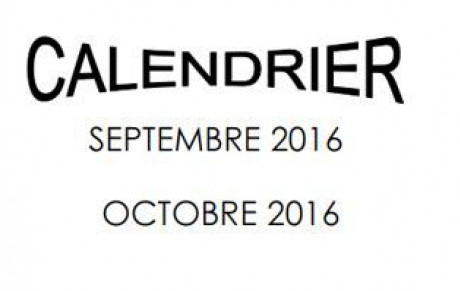 Calendrier des mois de septembre et octobre 2016 